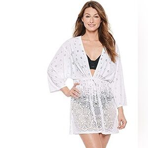 Dotti WHITE Gypsy laser cut lace Tunic Swim Cover-up size Small NEW